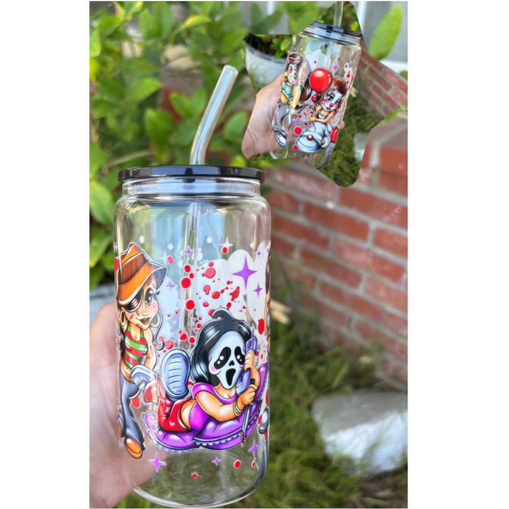 Halloween horror 16oz glass cup